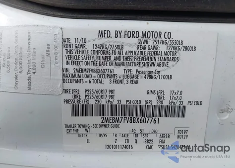 2011 Mercury Grand Marquis Ls (Fleet Only) from USA, damaged, VIN 2MEBM7FV8BX607761